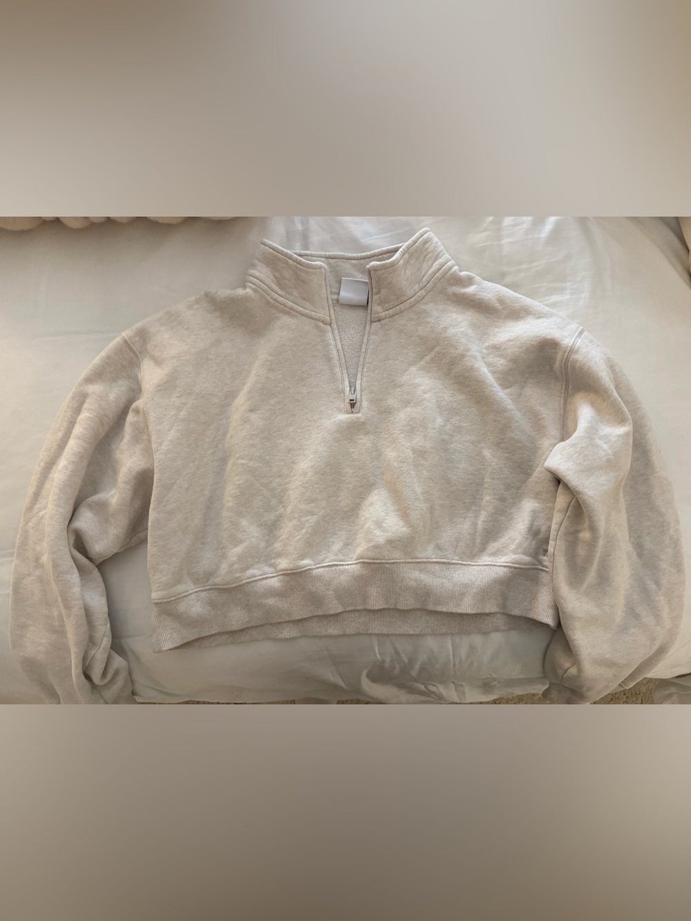 TNA Boyfriend Cropped Quarter-Zip Sweatshirt in Cream